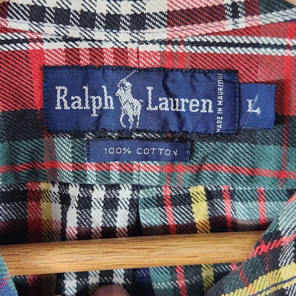 Ralph Lauren Shirt Large Vintage 1990s Denim Tartan Plaid Button Up - Picture 5 of 10